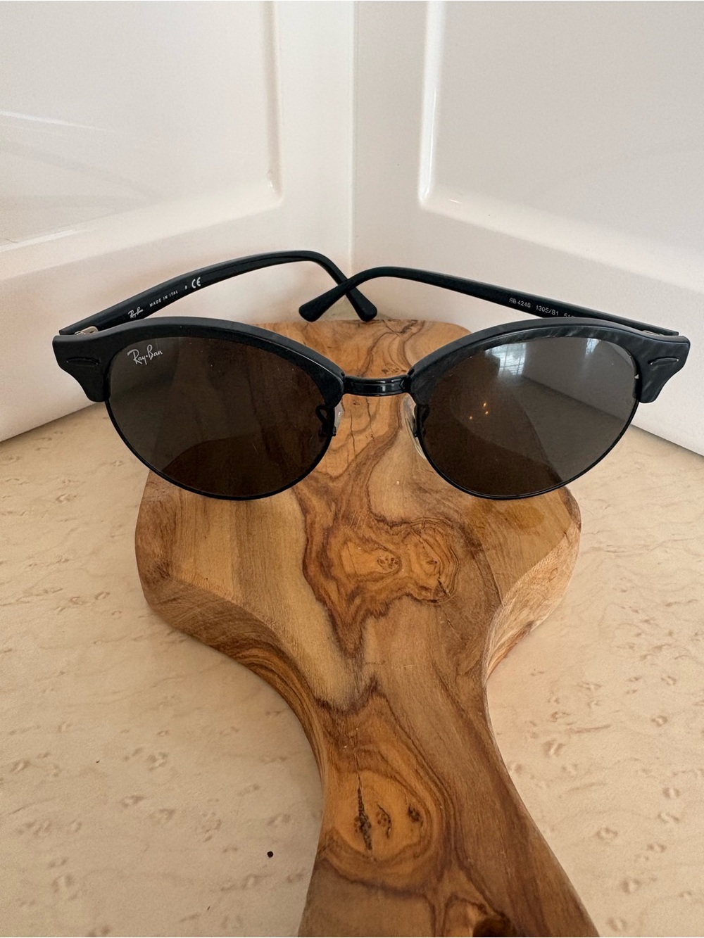 Ray-Ban Clubround RB4246 sunglasses in the top wrinkled black-on-black colorway